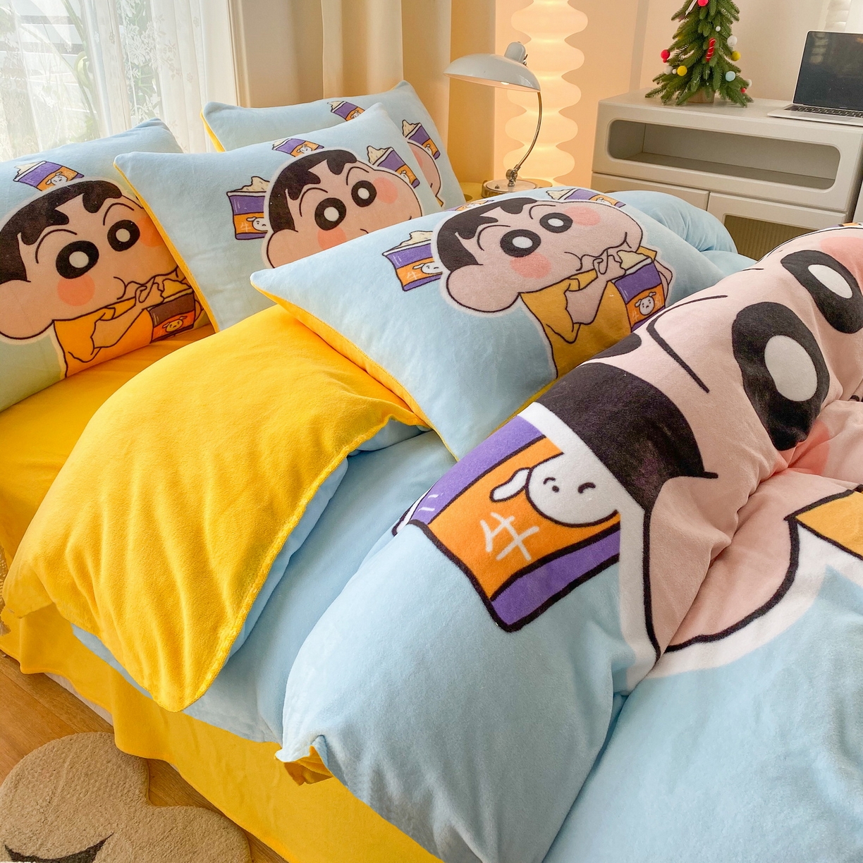 91家纺网 家纺一手货源 找家纺 一电 2025新款冬季双面牛奶珊瑚绒床上四件套法兰绒床品加绒被套床单三件套-第二批 奶茶小新