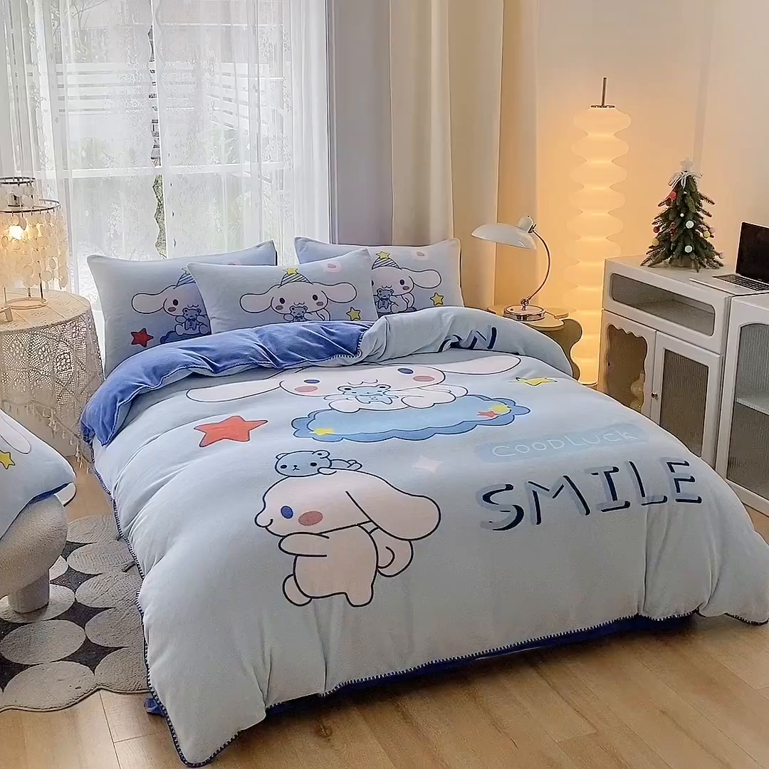 91家纺网 家纺一手货源 找家纺 一电 2025新款冬季双面牛奶珊瑚绒床上四件套法兰绒床品加绒被套床单三件套-第二批 小熊玉桂狗