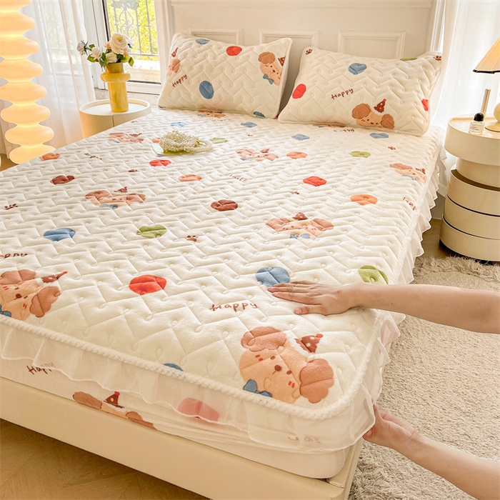 91家纺网 家纺一手货源 找家纺 （总）小萌虎 2025新款A类防静电牛奶绒印花夹棉床笠