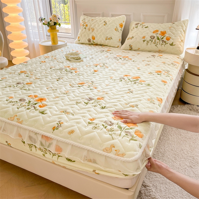 91家纺网 家纺一手货源 找家纺 （总）小萌虎 2025新款A类防静电牛奶绒印花夹棉床笠