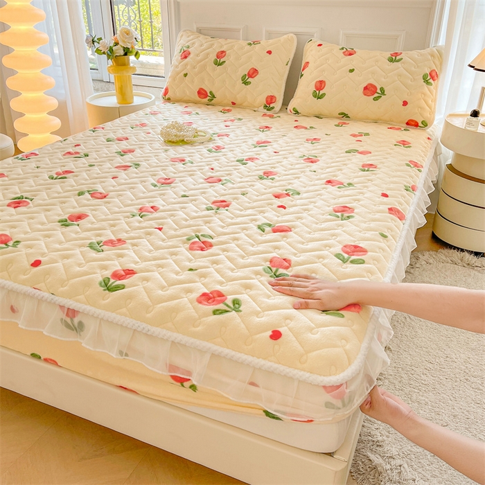 91家纺网 家纺一手货源 找家纺 （总）小萌虎 2025新款A类防静电牛奶绒印花夹棉床笠