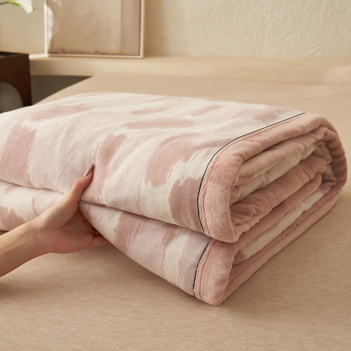 91家纺网 家纺一手货源 找家纺 （总）寐绸家纺 2025新款230g牛奶绒染色雕花功能毛毯