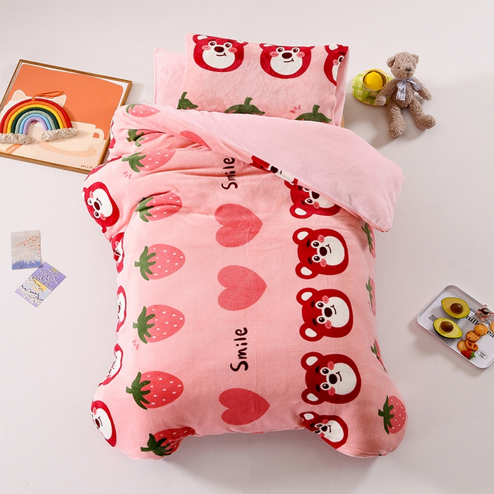 91家纺网 家纺一手货源 找家纺 萌宝家纺 2025新款大版牛奶绒被套加厚保暖儿童三件套-萌宠系列 小象