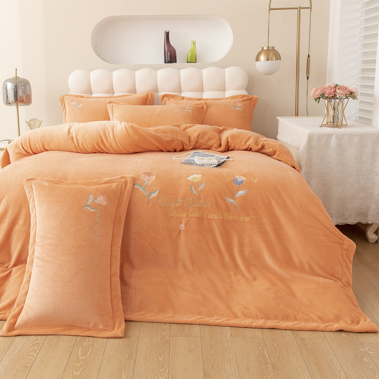 91家纺网 家纺一手货源 找家纺 （总）昊翔家纺 2025新款牛奶绒宽边刺绣四件套花蕊