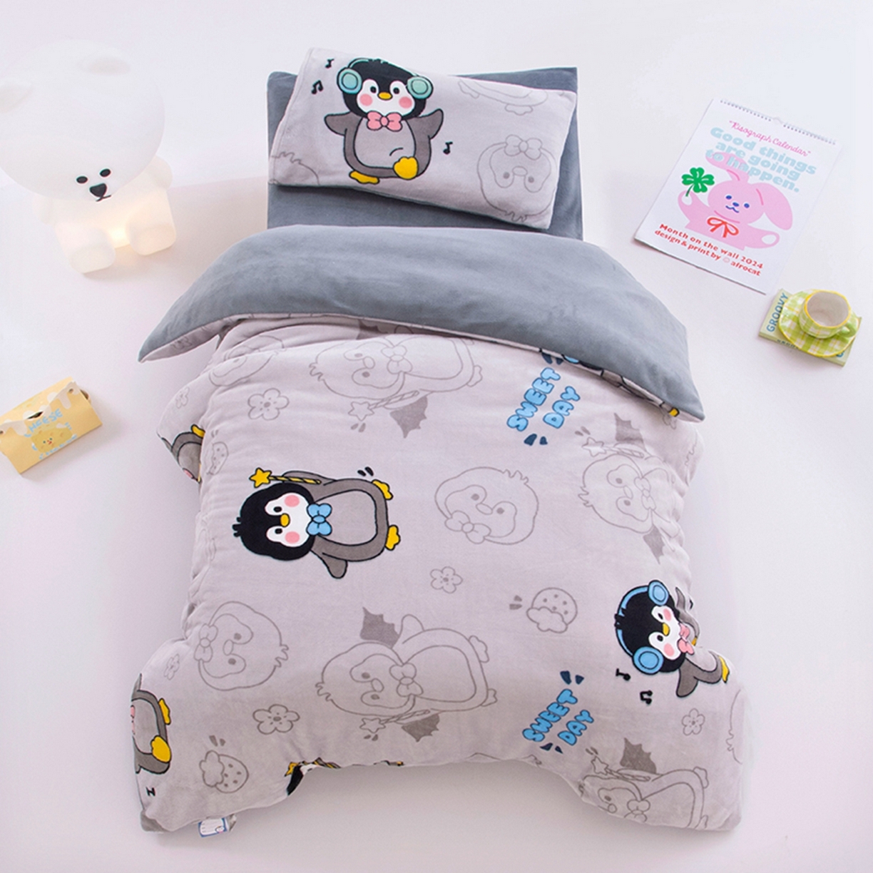 91家纺网 家纺一手货源 找家纺 （总）萌宝家纺 2025新款加厚儿童牛奶绒被套幼儿园保暖三件套