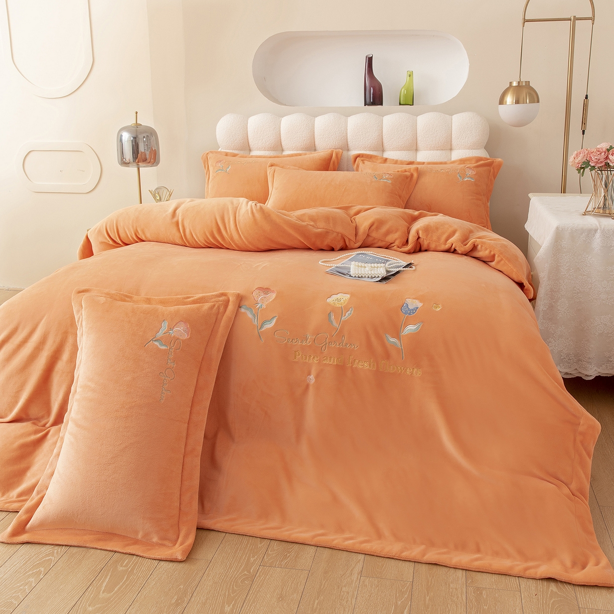 91家纺网 家纺一手货源 找家纺 （总）昊翔家纺 2025新款牛奶绒宽边刺绣四件套花蕊