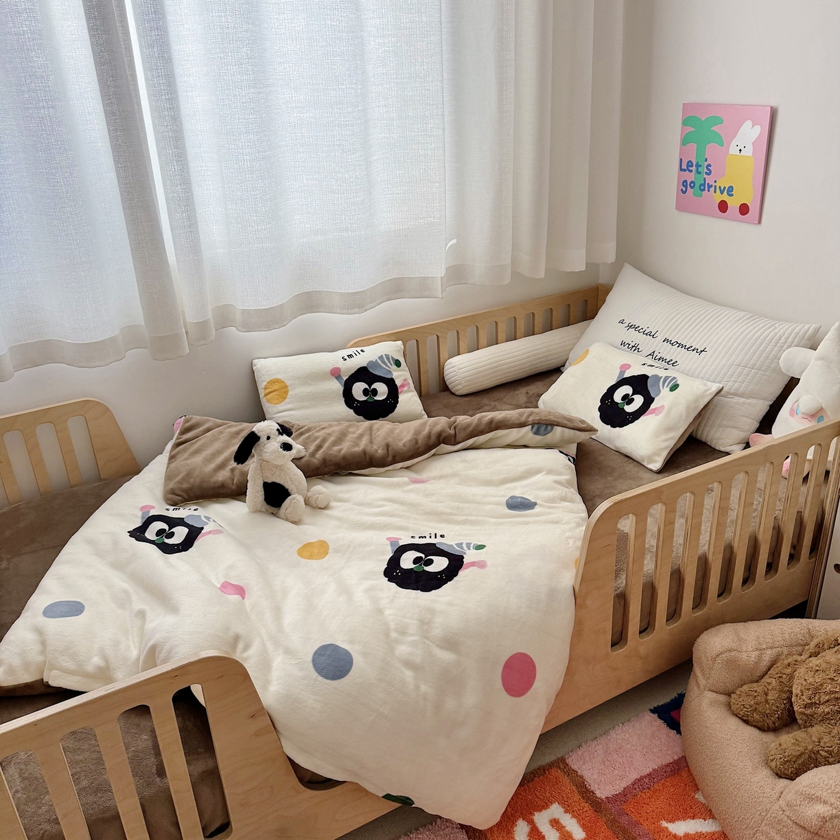 91家纺网 家纺一手货源 找家纺 萌宝家纺 2025新款加厚儿童牛奶绒被套幼儿园保暖三件套 没烦恼