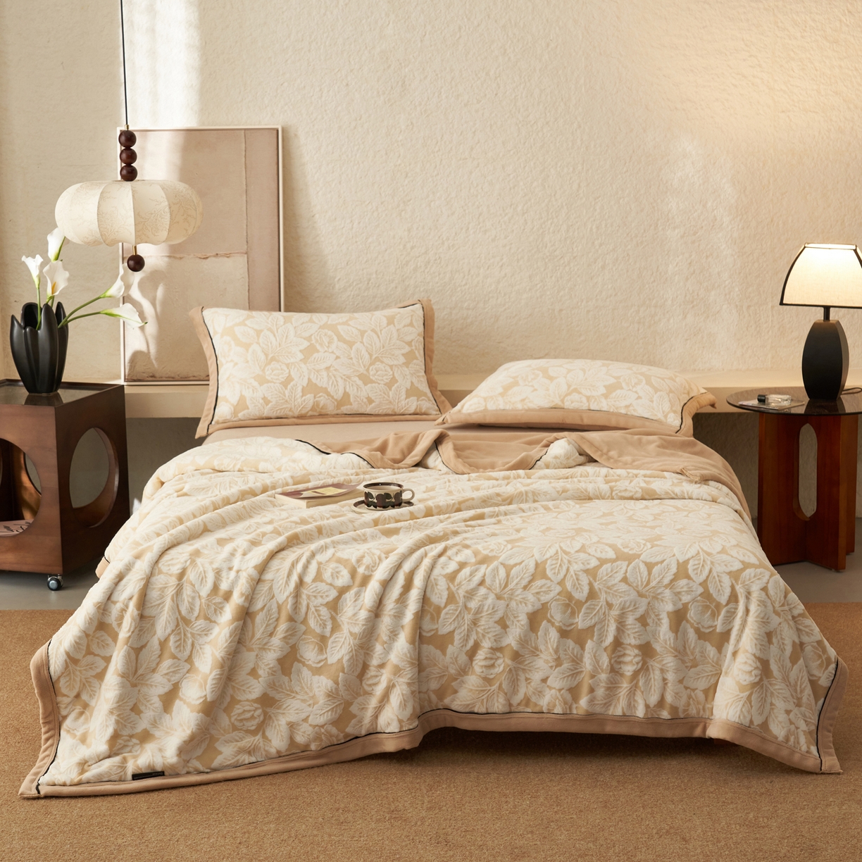 91家纺网 家纺一手货源 找家纺 寐绸家纺 2025新款230g牛奶绒染色雕花功能毛毯 雕花功能毯-叶茂