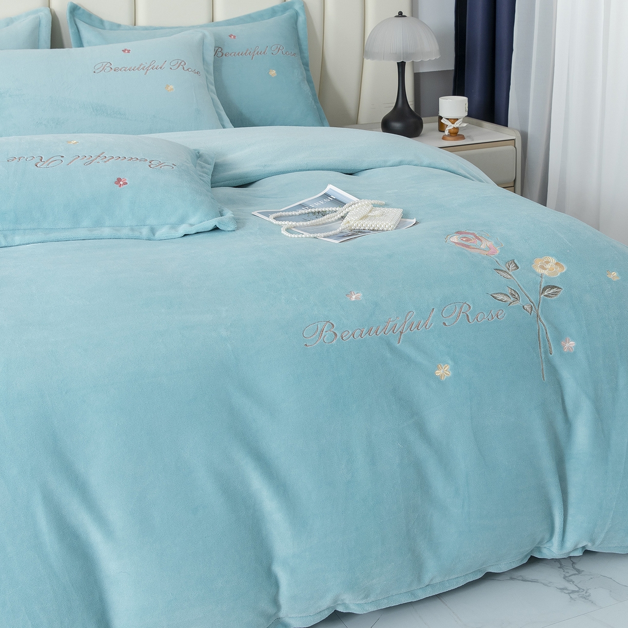 91家纺网 家纺一手货源 找家纺 （总）昊翔家纺 2025新款牛奶绒刺绣四件套-花语