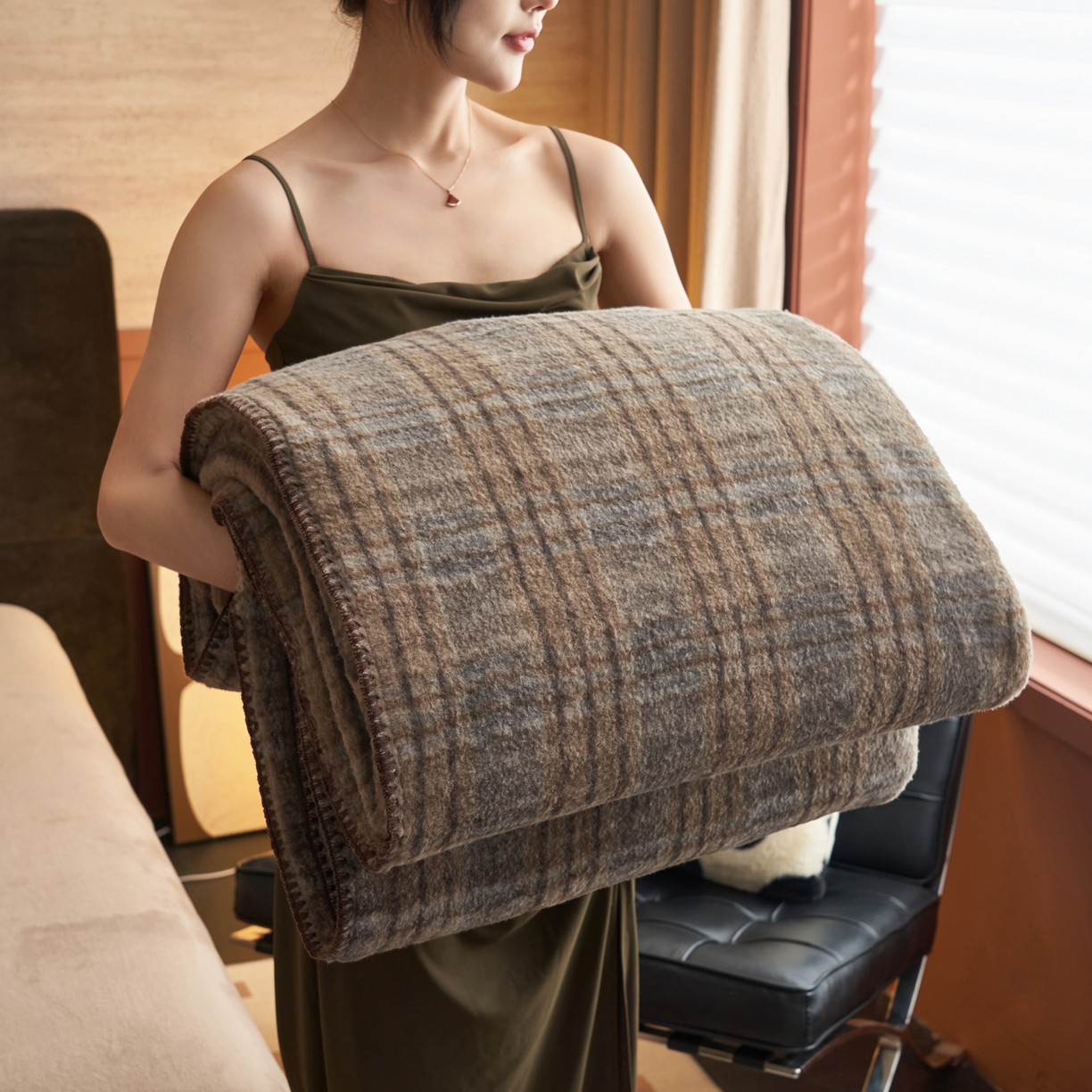 寐绸家纺 2025新款230g双层羊绒牛奶绒毛毯 双层毛毯-牧羊格