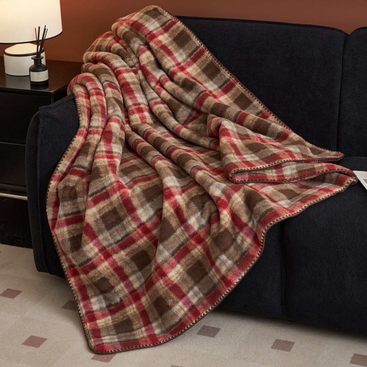 91家纺网 家纺一手货源 找家纺 寐绸家纺 2025新款230g双层羊绒牛奶绒毛毯 双层毛毯-苏格兰格