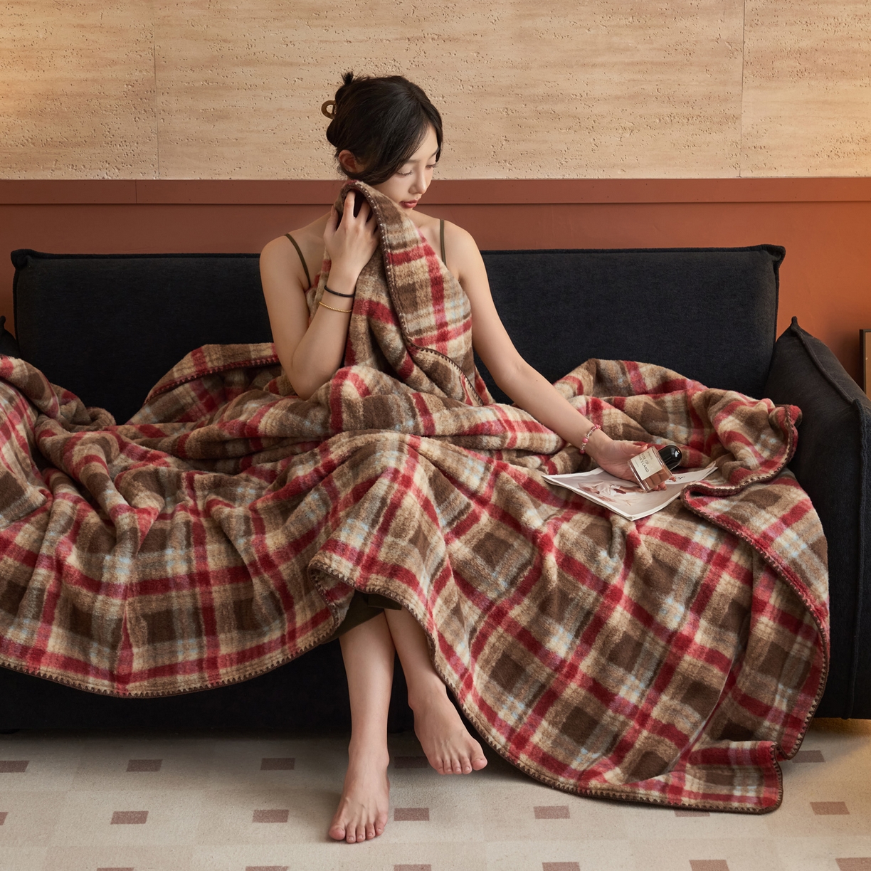 91家纺网 家纺一手货源 找家纺 寐绸家纺 2025新款230g双层羊绒牛奶绒毛毯 双层毛毯-苏格兰格