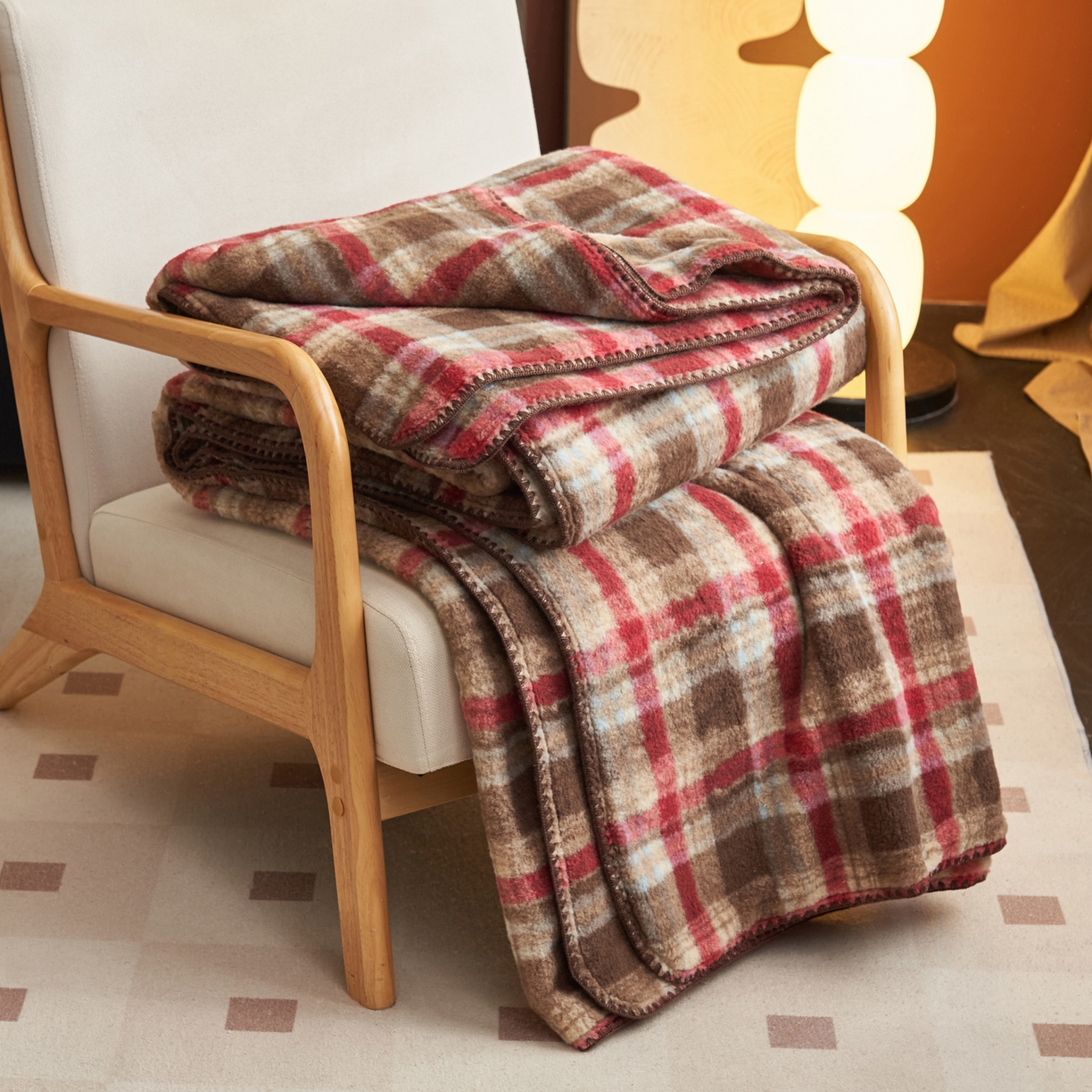 91家纺网 家纺一手货源 找家纺 寐绸家纺 2025新款230g双层羊绒牛奶绒毛毯 双层毛毯-苏格兰格