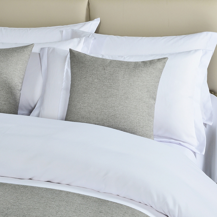 91家纺网 家纺一手货源 找家纺 万花酒店布草 2025新款纯色双拼织带床尾巾 织带灰