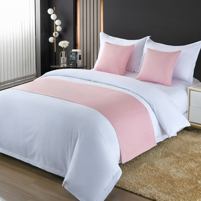 91家纺网 家纺一手货源 找家纺 万花酒店布草 2025新款纯色双拼织带床尾巾 纯色橙