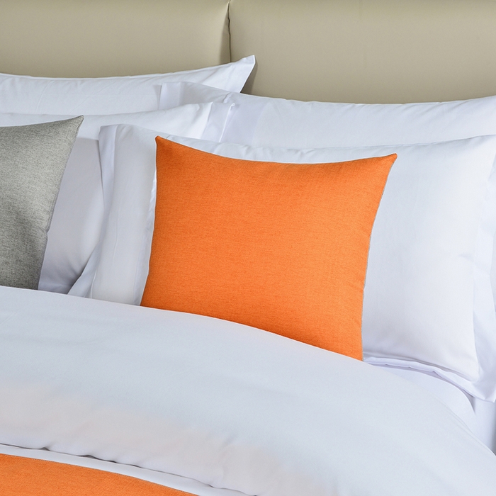 91家纺网 家纺一手货源 找家纺 万花酒店布草 2025新款纯色双拼织带床尾巾 双拼橙+灰