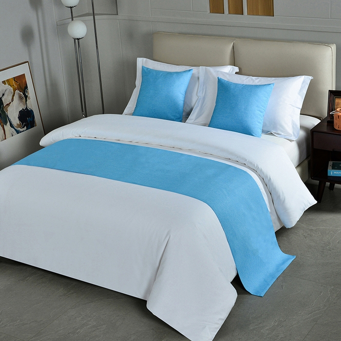 91家纺网 家纺一手货源 找家纺 万花酒店布草 2025新款纯色双拼织带床尾巾 纯色橙