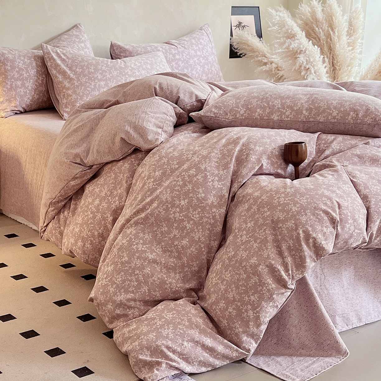 91家纺网 家纺一手货源 找家纺 灿哈家纺 2025新款复古风仿麻四件套 贝莉亚