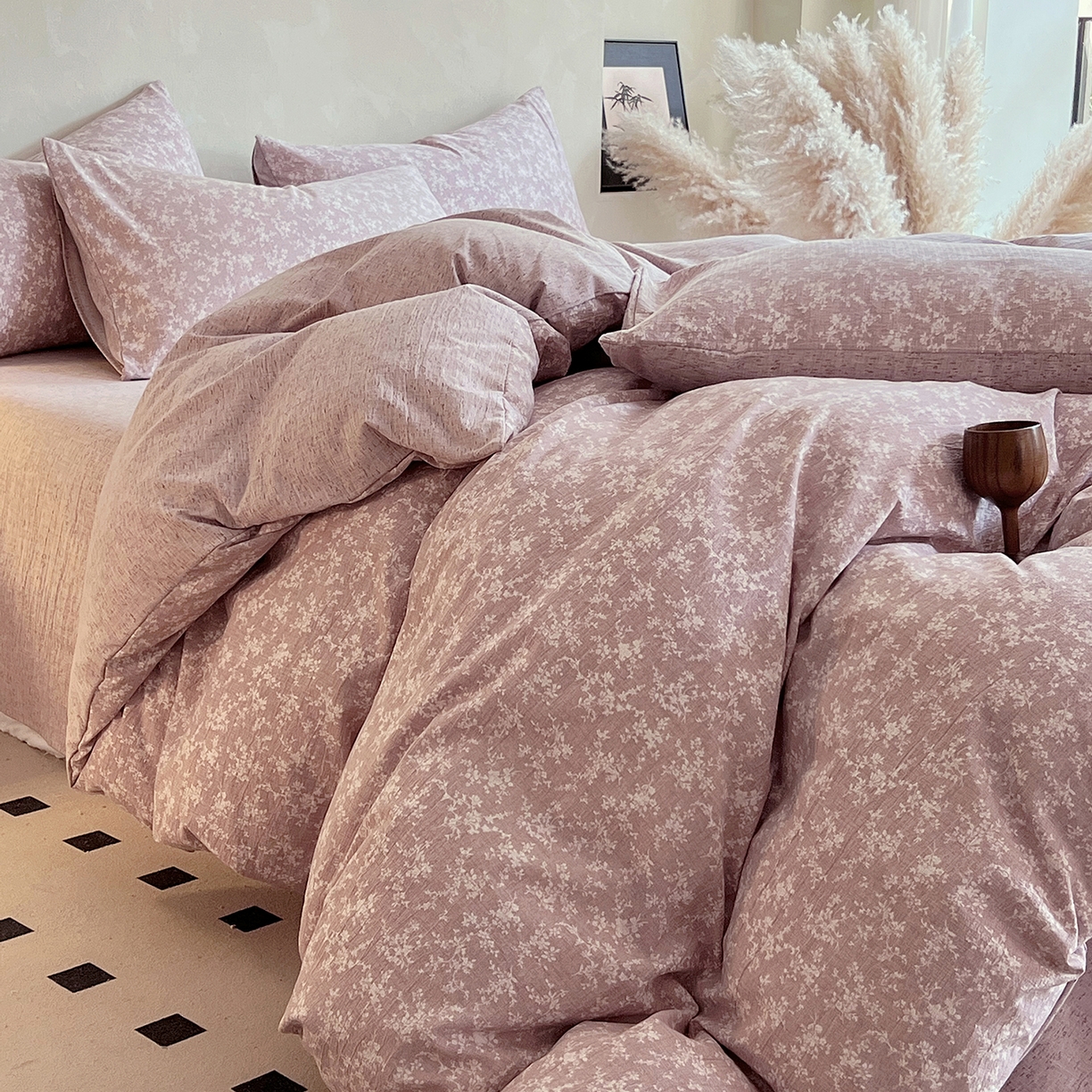 91家纺网 家纺一手货源 找家纺 灿哈家纺 2025新款复古风仿麻四件套 贝莉亚