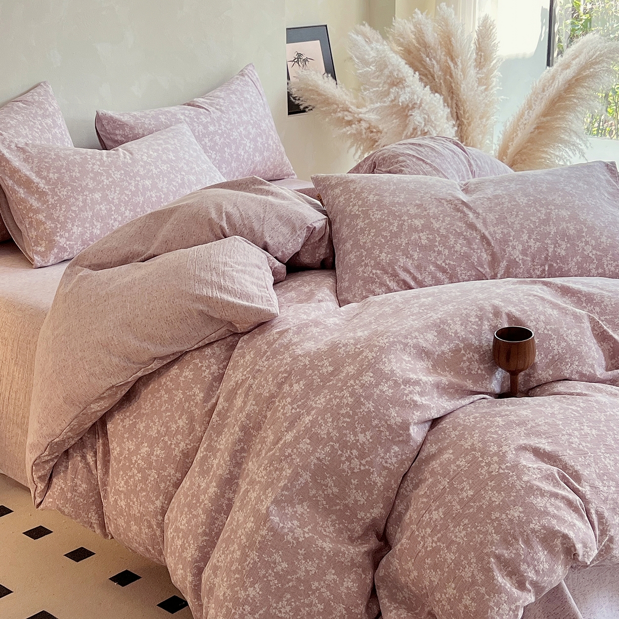 91家纺网 家纺一手货源 找家纺 灿哈家纺 2025新款复古风仿麻四件套 贝莉亚