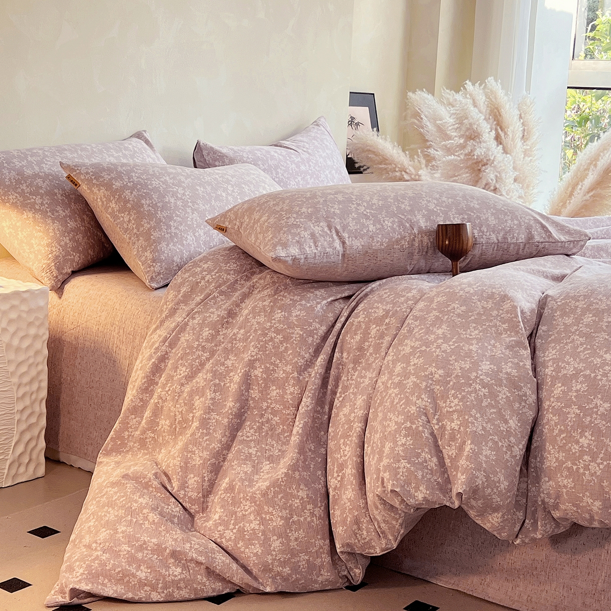 91家纺网 家纺一手货源 找家纺 灿哈家纺 2025新款复古风仿麻四件套 贝莉亚