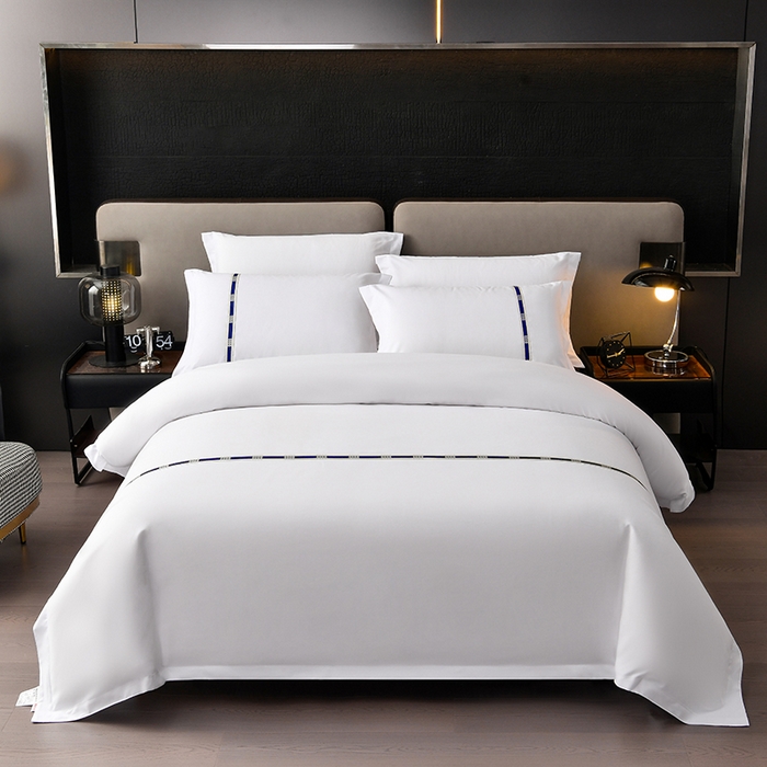 万花酒店布草 2025新款酒店民宿专用四件套 经典蓝色彩条普通款