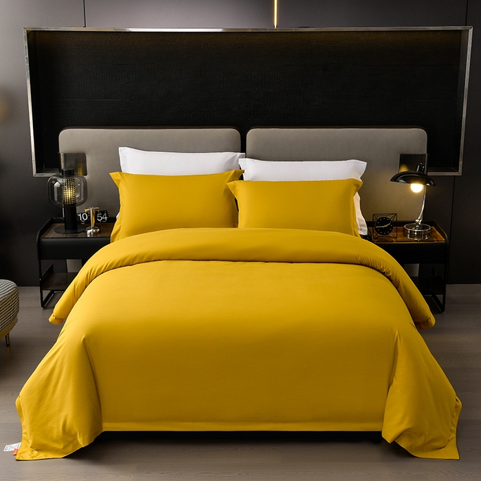 91家纺网 家纺一手货源 找家纺 万花酒店布草 2025新款酒店民宿专用四件套 黄色中厚款