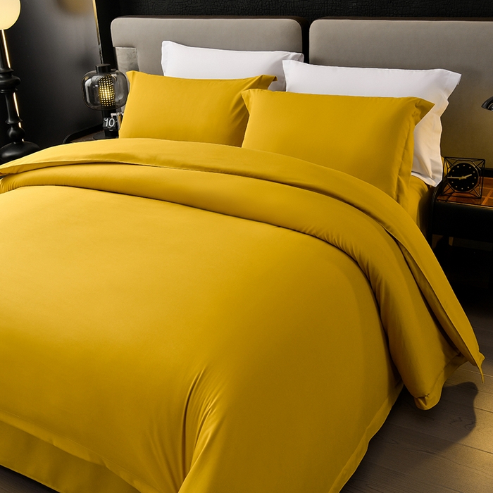 91家纺网 家纺一手货源 找家纺 万花酒店布草 2025新款酒店民宿专用四件套 黄色中厚款