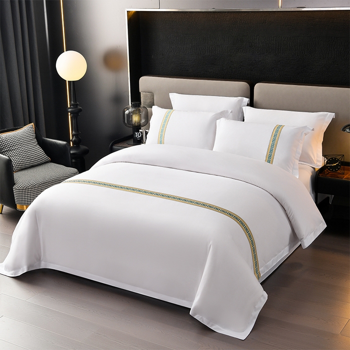 91家纺网 家纺一手货源 找家纺 万花酒店布草 2025新款酒店民宿专用四件套 绿色彩条加厚款