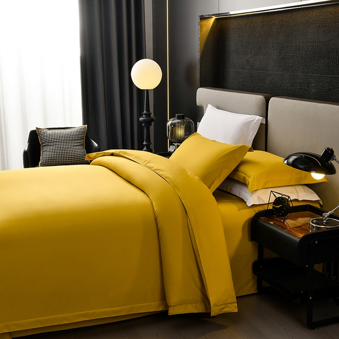 91家纺网 家纺一手货源 找家纺 万花酒店布草 2025新款酒店民宿专用四件套 黄色中厚款