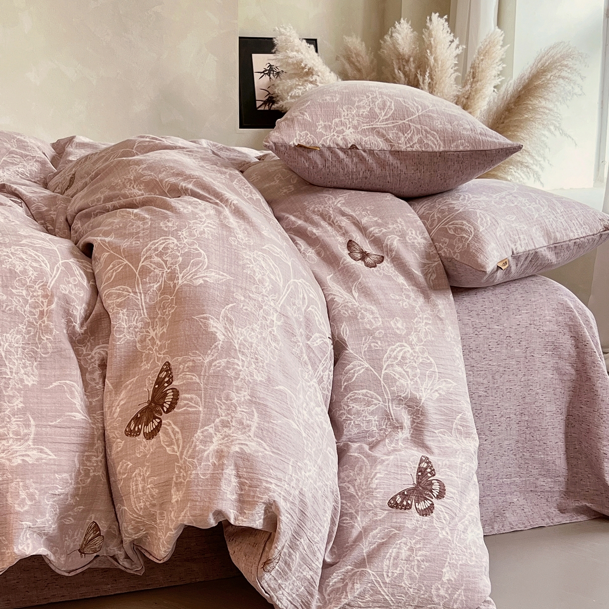 灿哈家纺 2025新款复古风仿麻四件套 蝶舞