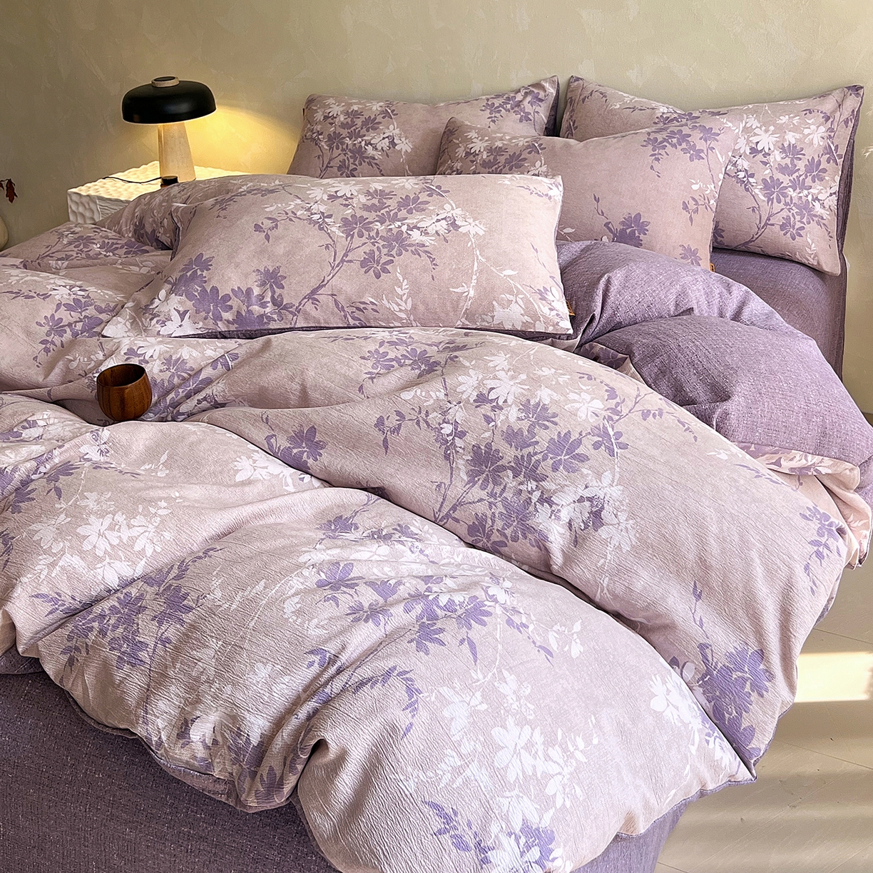 91家纺网 家纺一手货源 找家纺 灿哈家纺 2025新款复古风仿麻四件套 花影