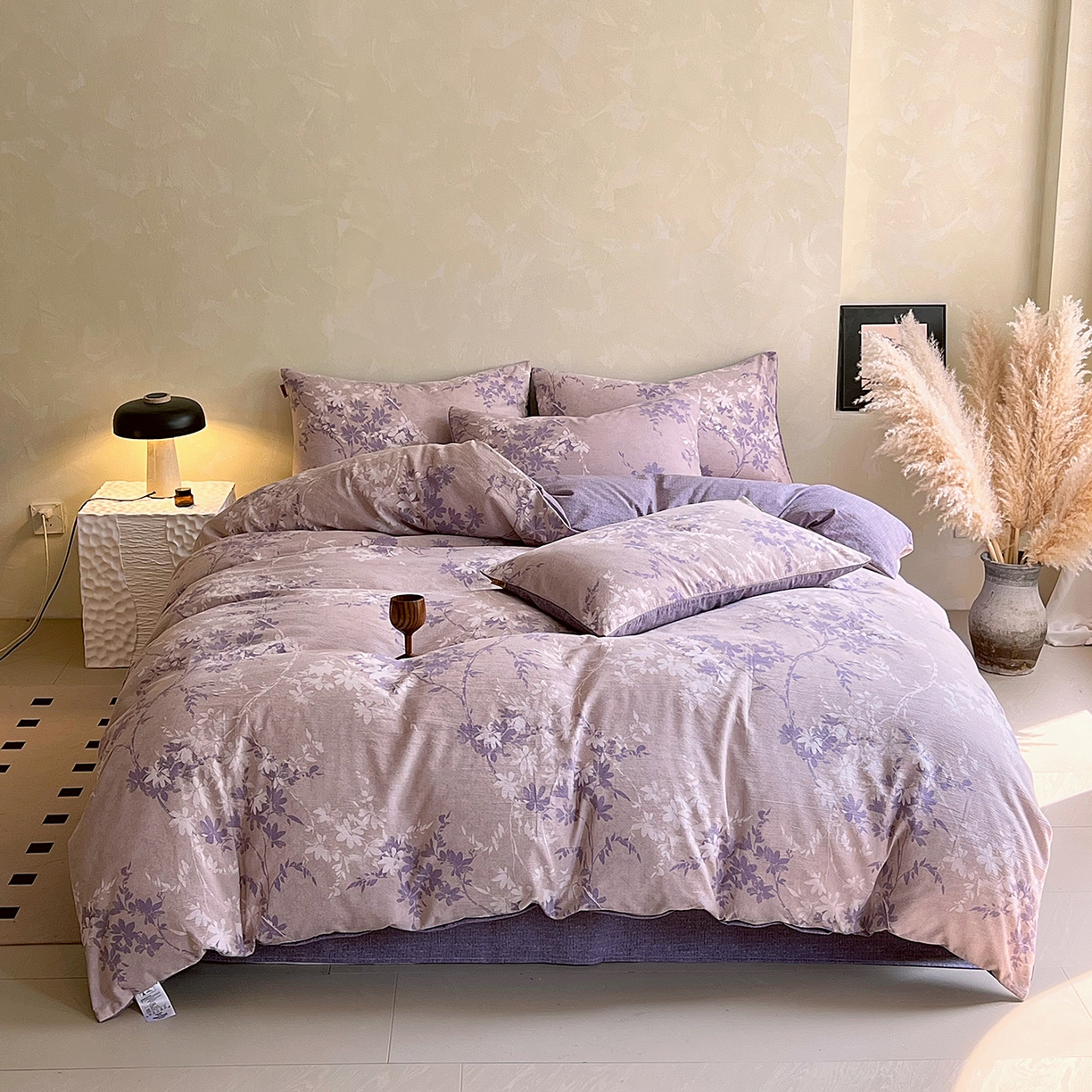 灿哈家纺 2025新款复古风仿麻四件套 花影