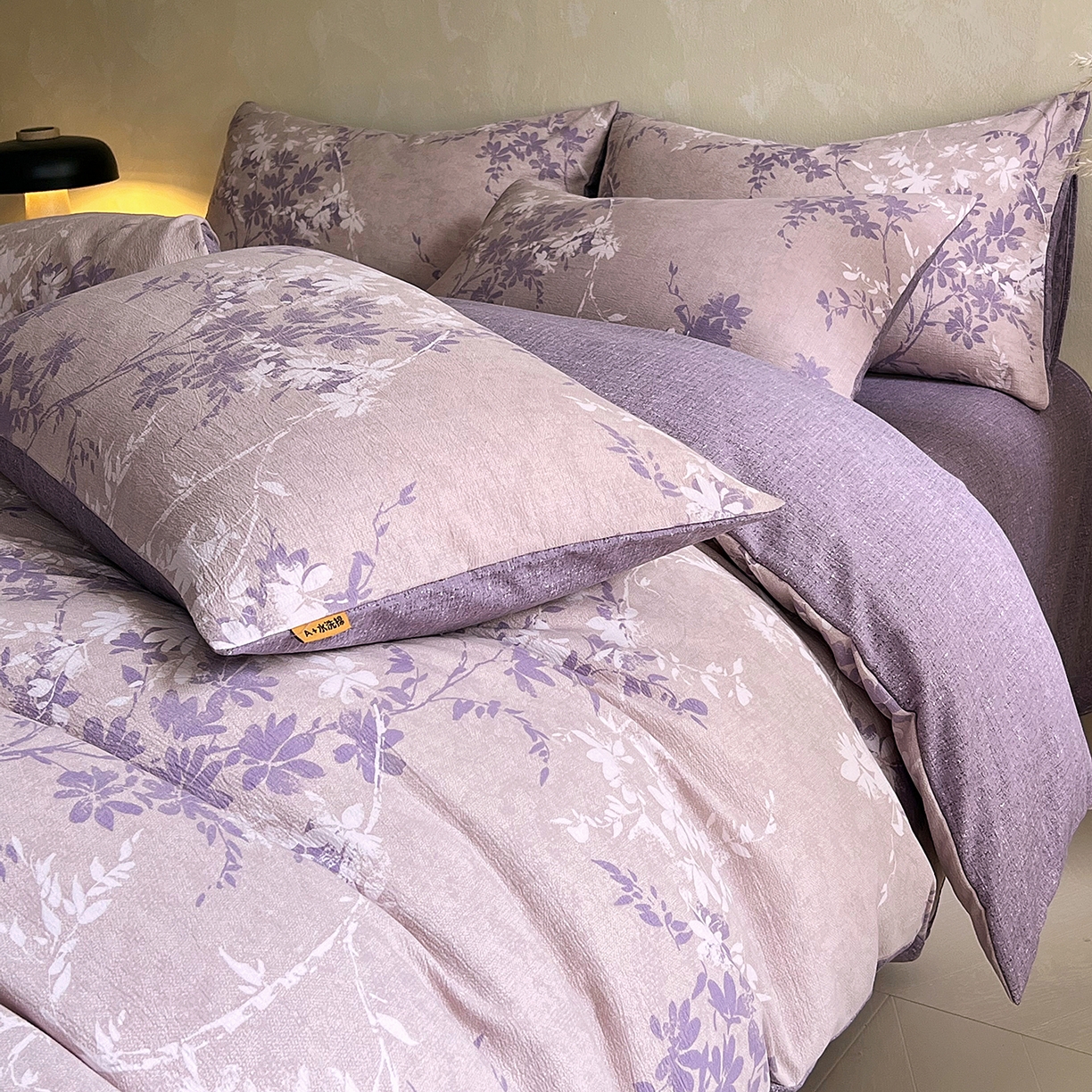 91家纺网 家纺一手货源 找家纺 灿哈家纺 2025新款复古风仿麻四件套 花影