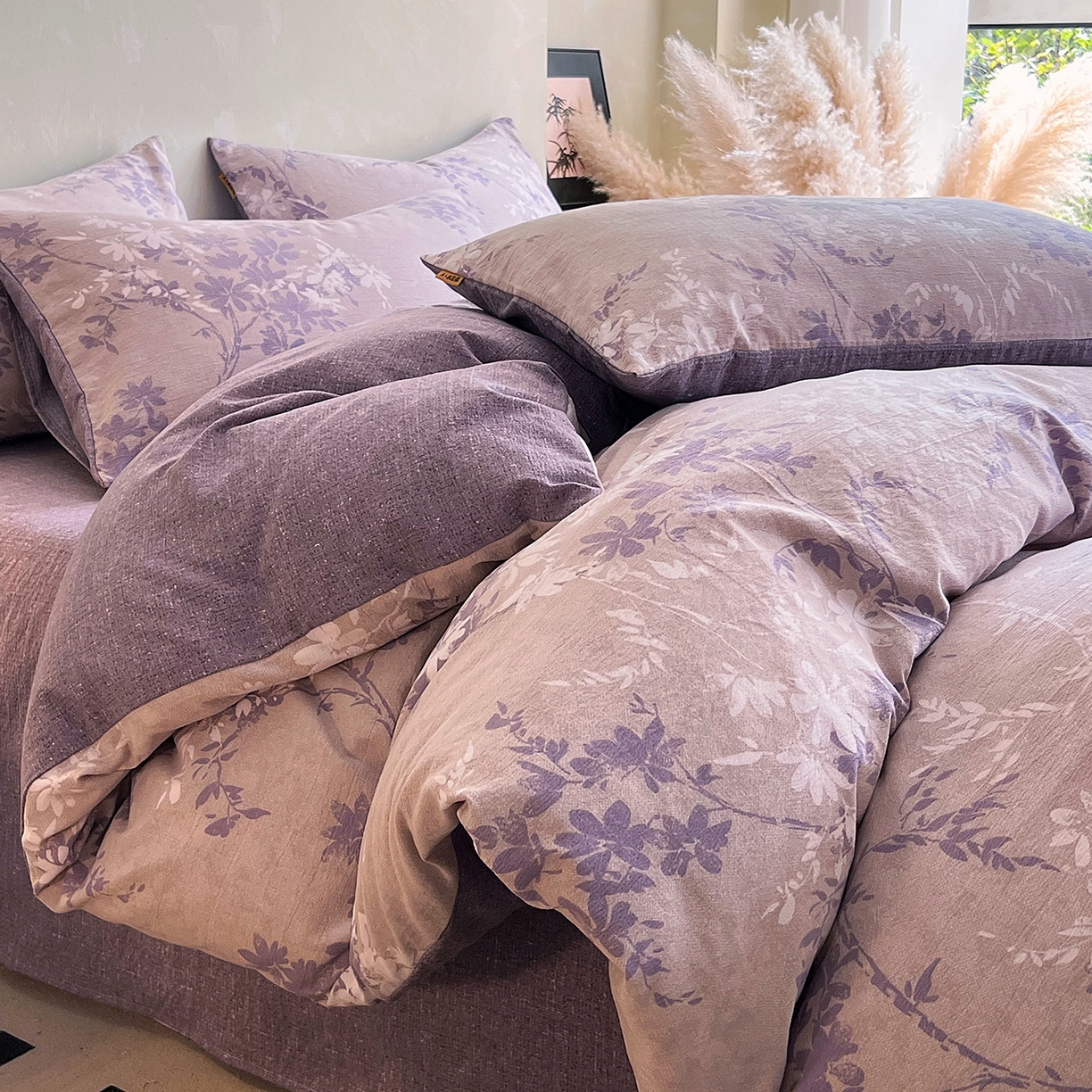 91家纺网 家纺一手货源 找家纺 灿哈家纺 2025新款复古风仿麻四件套 花影