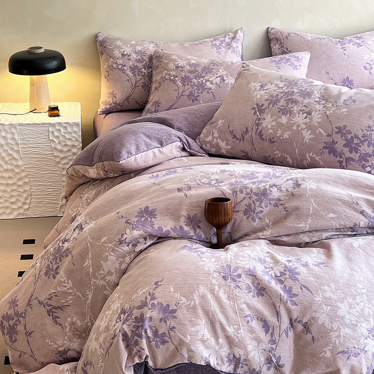 91家纺网 家纺一手货源 找家纺 灿哈家纺 2025新款复古风仿麻四件套 花影