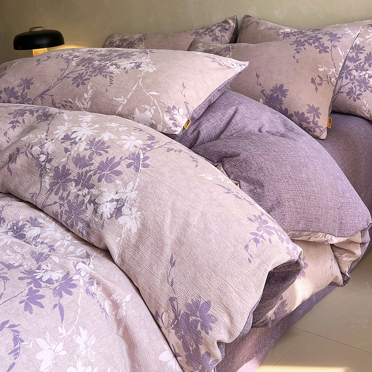 91家纺网 家纺一手货源 找家纺 灿哈家纺 2025新款复古风仿麻四件套 花影