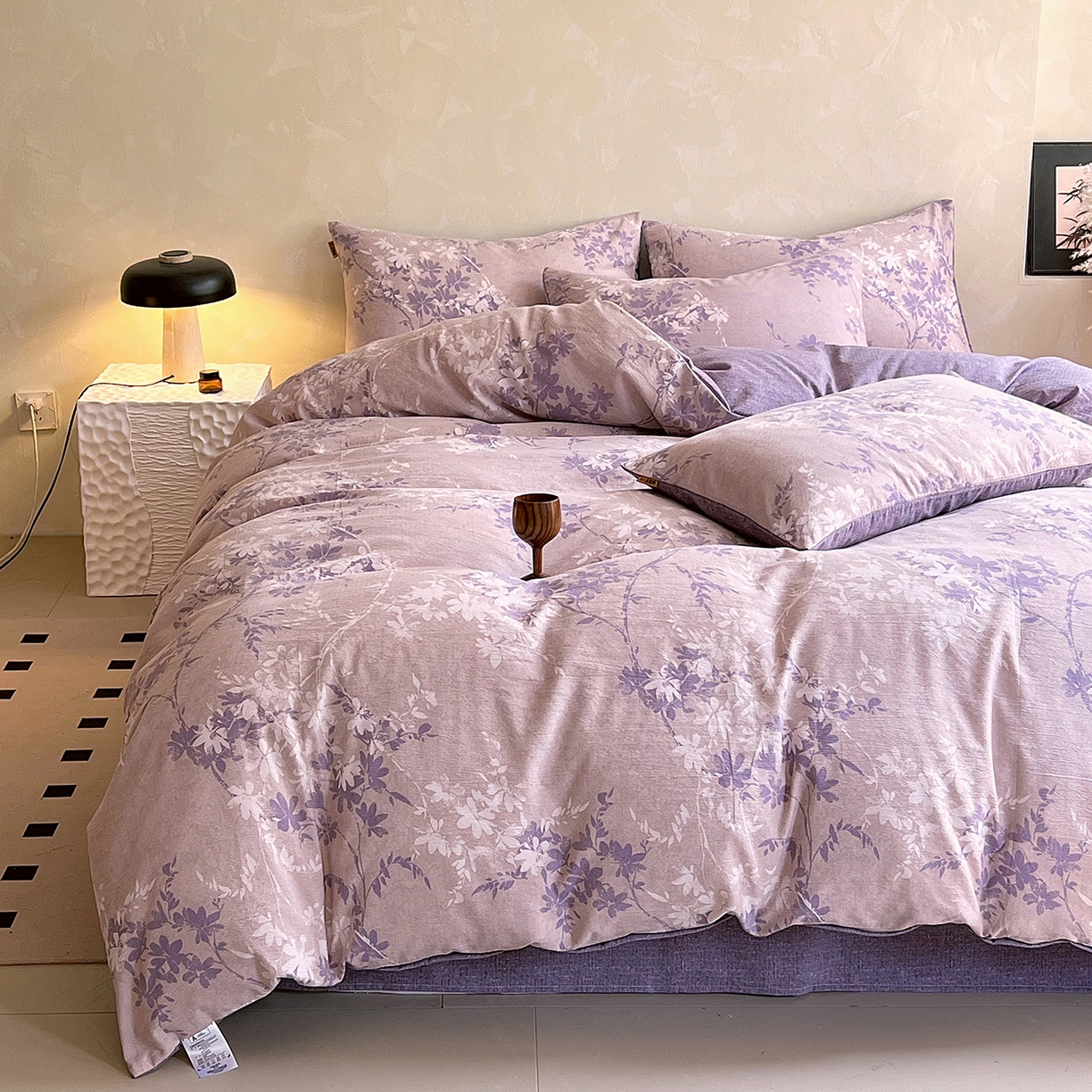 91家纺网 家纺一手货源 找家纺 灿哈家纺 2025新款复古风仿麻四件套 花影