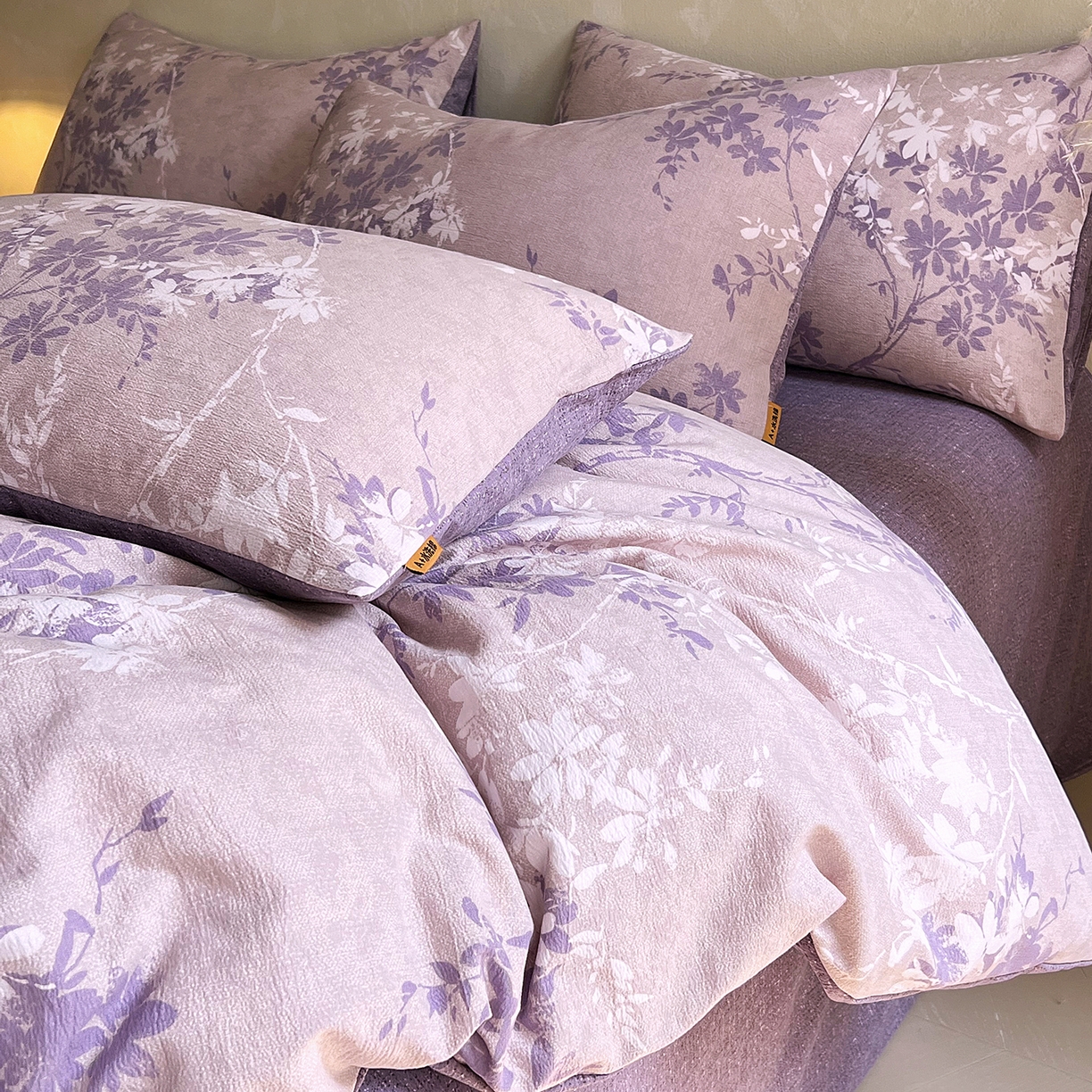 91家纺网 家纺一手货源 找家纺 灿哈家纺 2025新款复古风仿麻四件套 花影