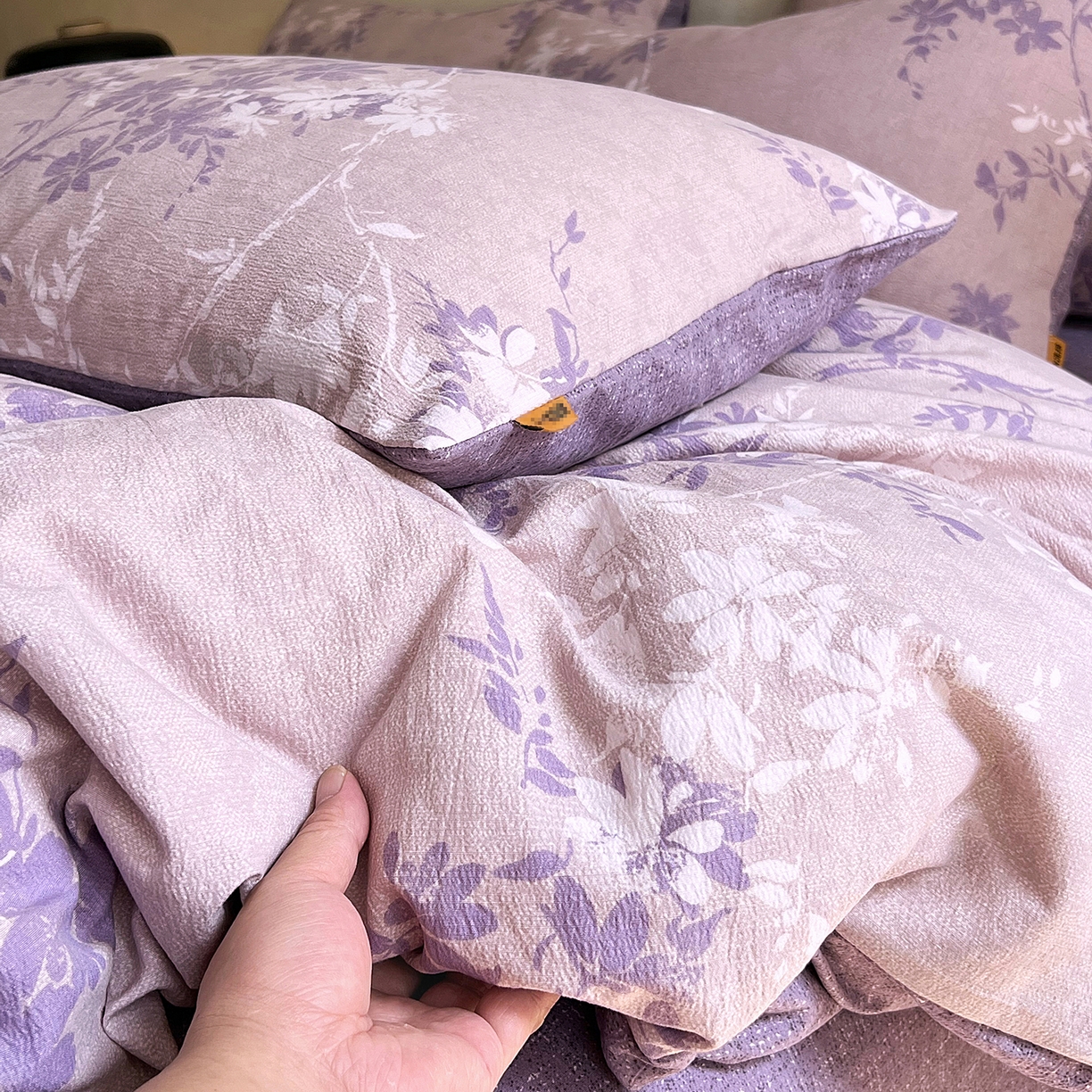 91家纺网 家纺一手货源 找家纺 灿哈家纺 2025新款复古风仿麻四件套 花影