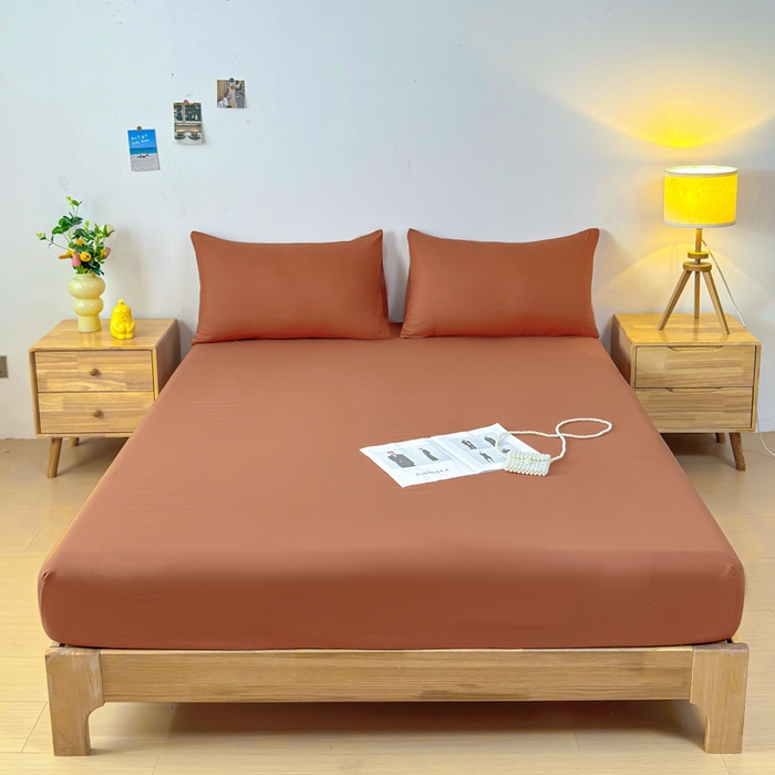 91家纺网 家纺一手货源 找家纺 佑佳家纺 2025年新款铂金棉芦荟棉单床笠，有配套枕套「支持定制各种尺寸」 焦糖色