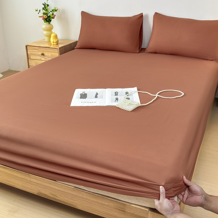 91家纺网 家纺一手货源 找家纺 佑佳家纺 2025年新款铂金棉芦荟棉单床笠，有配套枕套「支持定制各种尺寸」 焦糖色