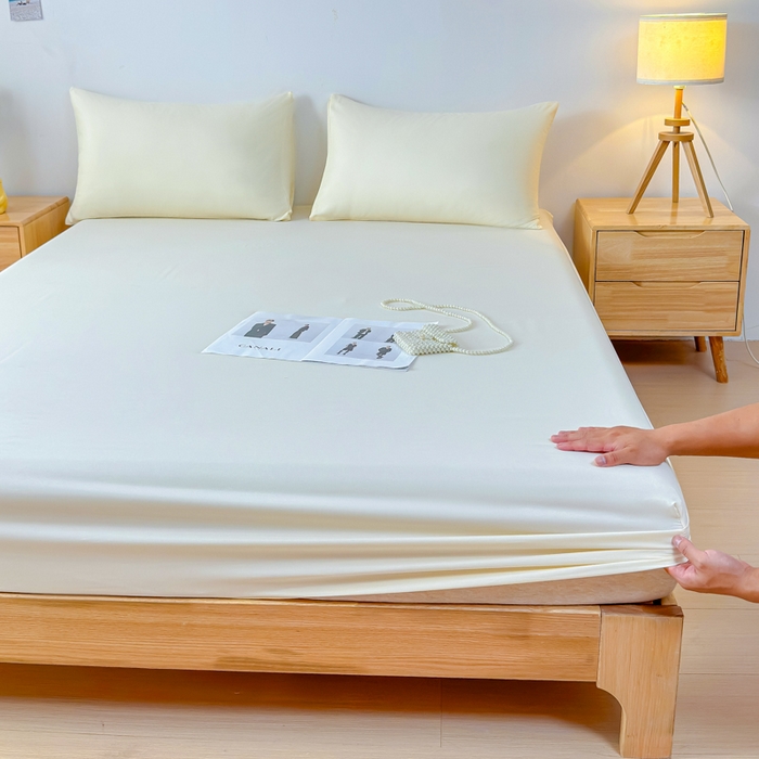 91家纺网 家纺一手货源 找家纺 佑佳家纺 2025年新款铂金棉芦荟棉单床笠，有配套枕套「支持定制各种尺寸」 象牙白