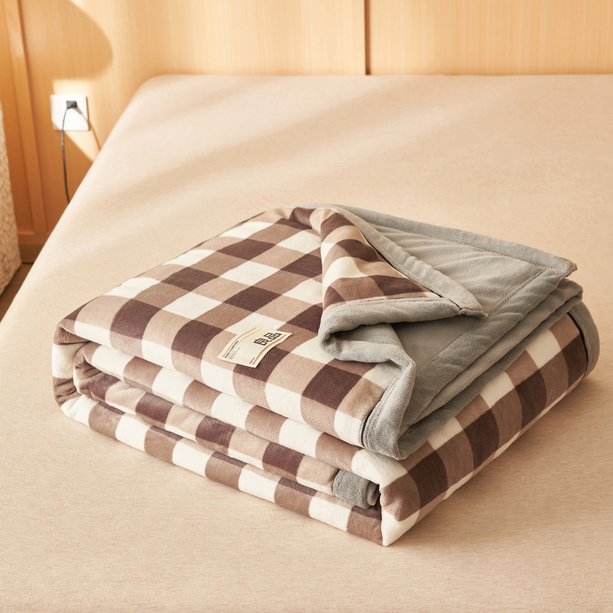 91家纺网 家纺一手货源 找家纺 寐绸家纺 2025新款230g无印风牛奶绒功能毯 大灰格