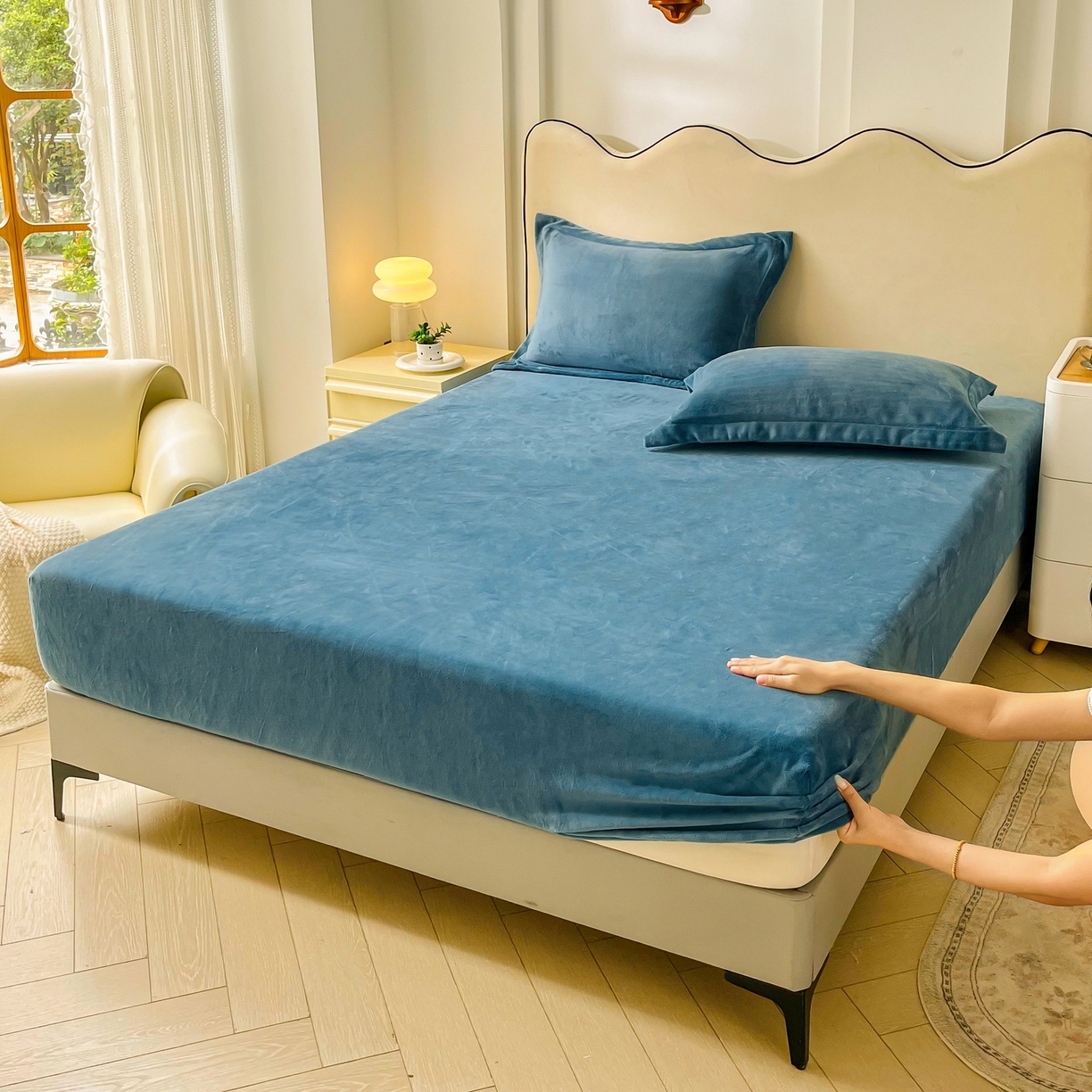 91家纺网 家纺一手货源 找家纺 （总）恬澳家纺 2025新款200g高克重牛奶绒床笠单品床笠单件单床笠