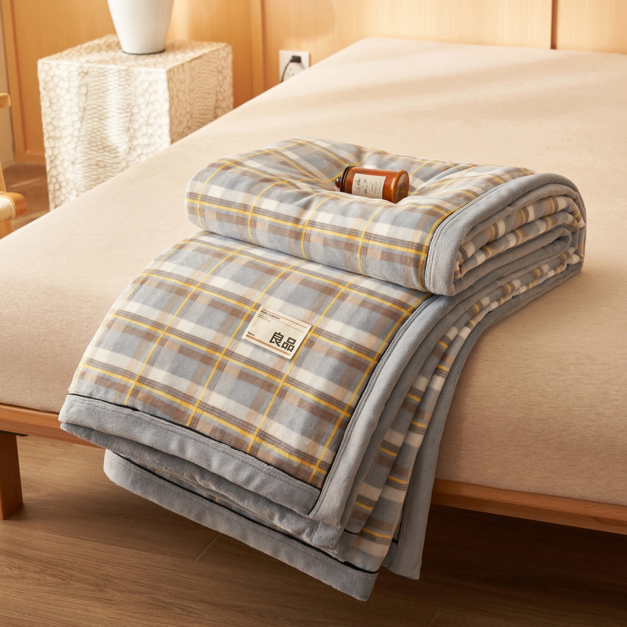 91家纺网 家纺一手货源 找家纺 寐绸家纺 2025新款230g无印风牛奶绒功能毯 莫妮卡