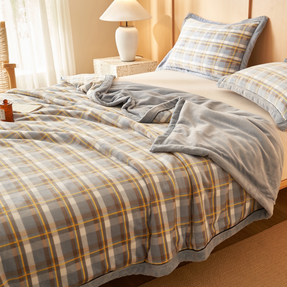 91家纺网 家纺一手货源 找家纺 寐绸家纺 2025新款230g无印风牛奶绒功能毯 莫妮卡