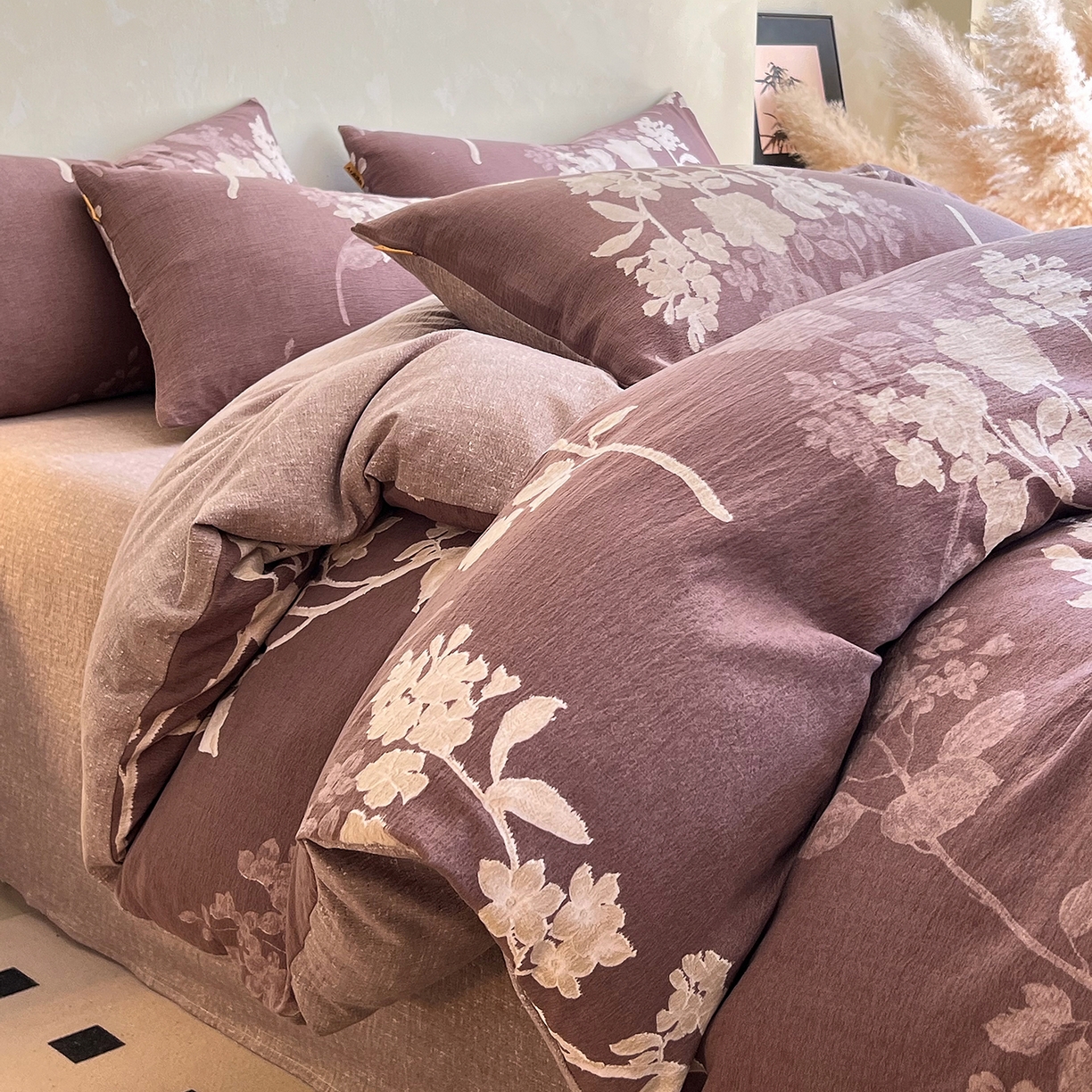 91家纺网 家纺一手货源 找家纺 灿哈家纺 2025新款复古风仿麻四件套 莫兰朵