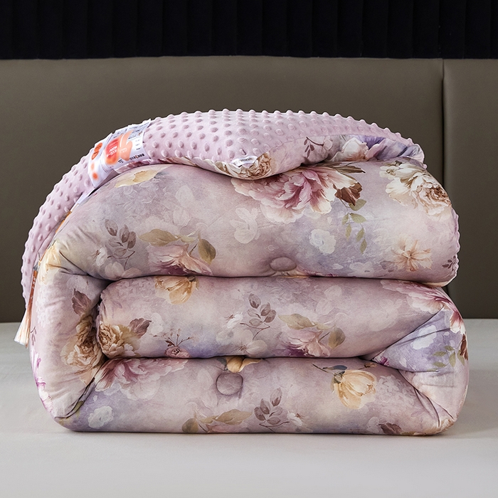 91家纺网 家纺一手货源 找家纺 缔锦家纺 2025新款虫草针织养肤豆豆被被子被芯 清醉-粉