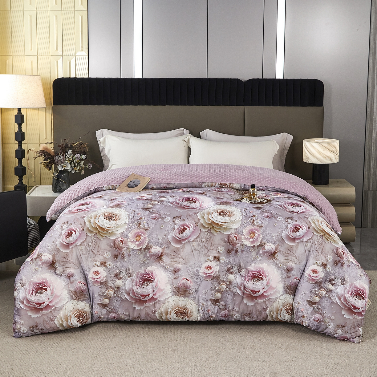 缔锦家纺 2025新款虫草针织养肤豆豆被被子被芯 紫甜香缇